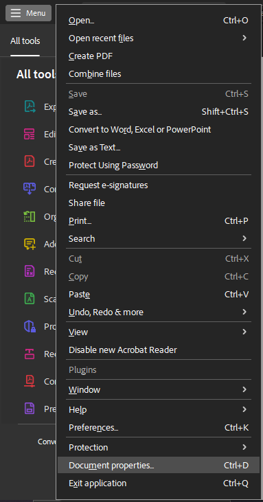 new adobe reader properties