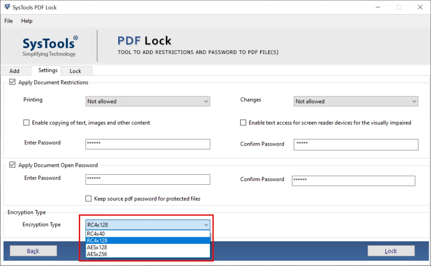 Select passwords types