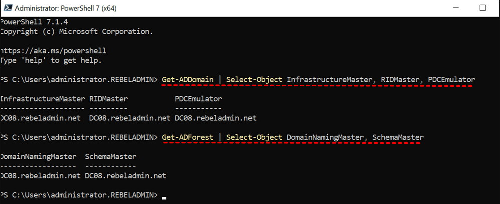 verify the current status of the FSMO roles