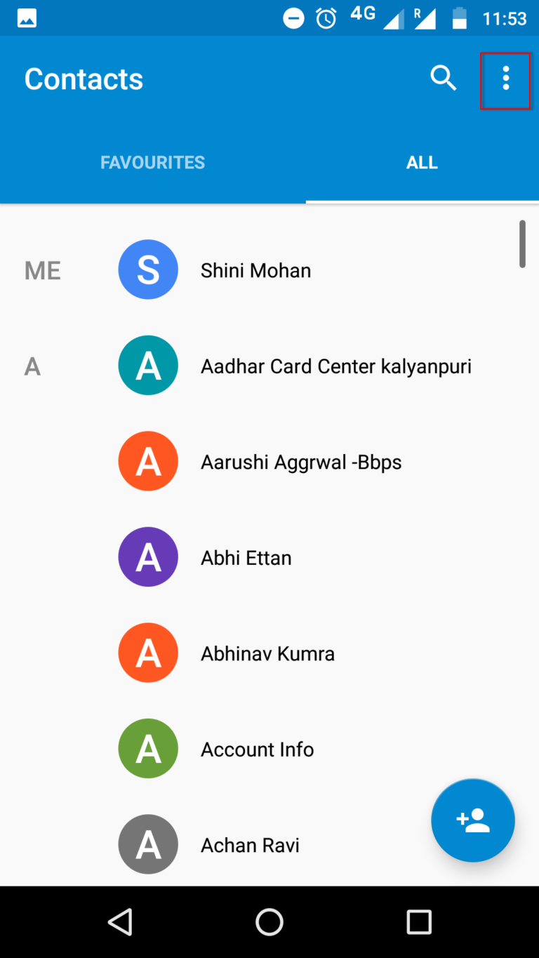 3 dots to import contacts from excel to android phone