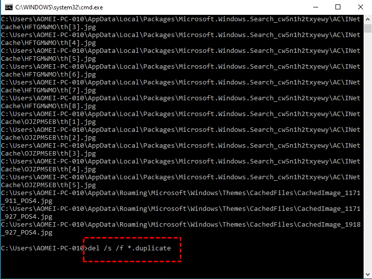 Find duplicate files in CMD