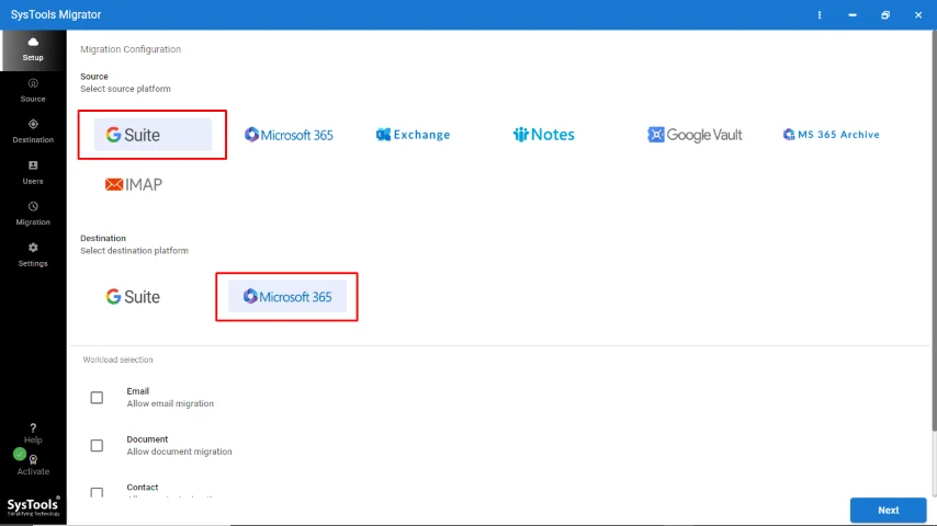 choose g suite and microsoft 365 option