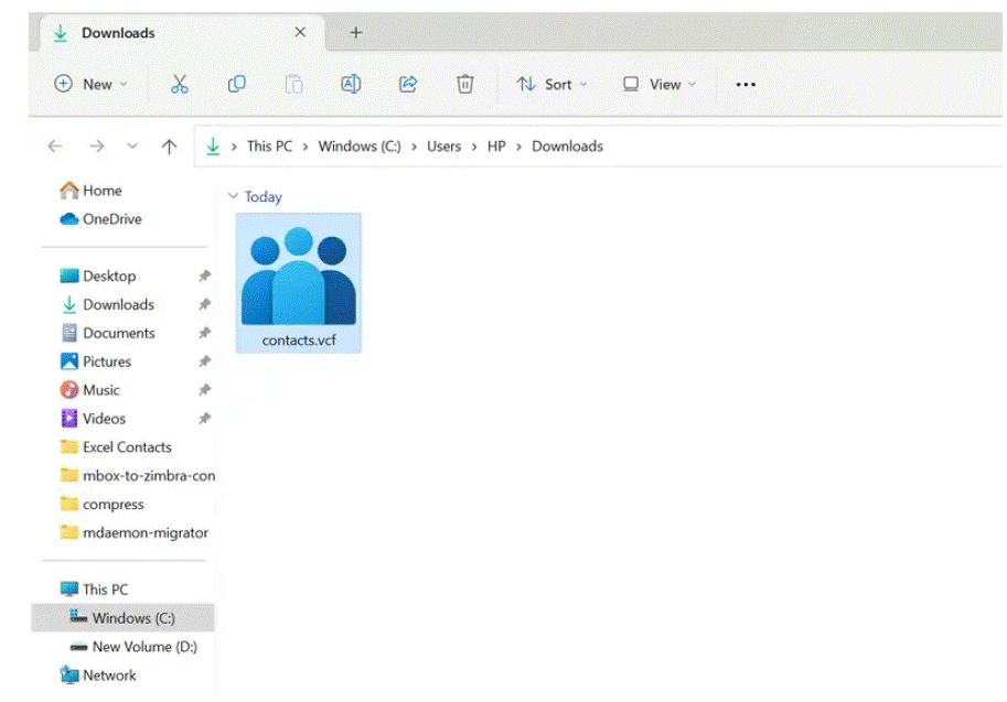 outlook contact file in VCF