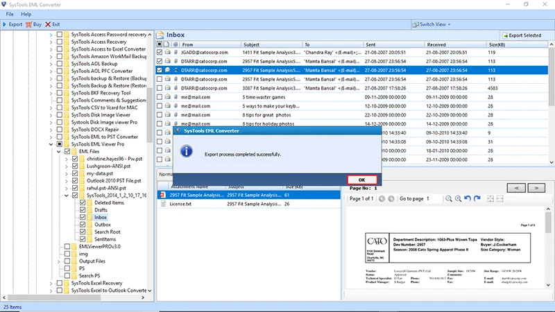Export process completed