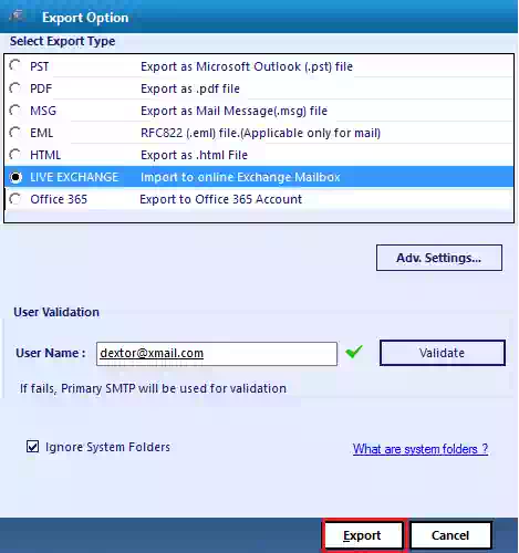 Click Export