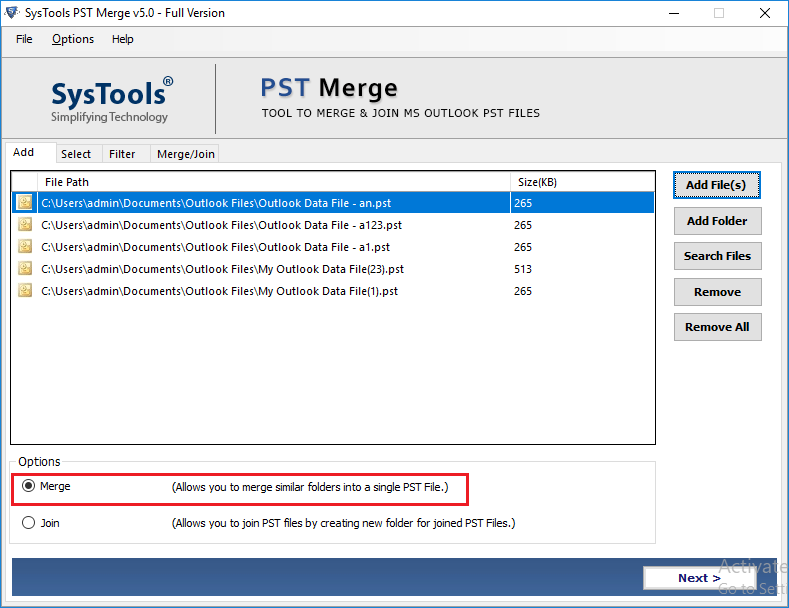 Select the Merge Option