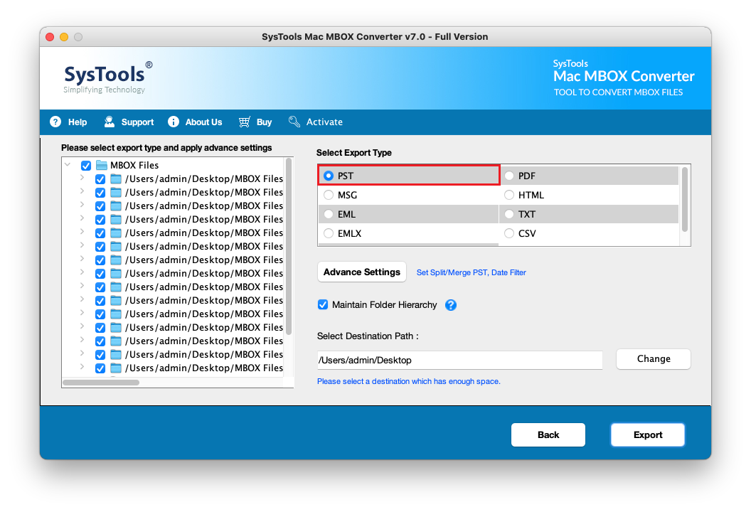 select export setting