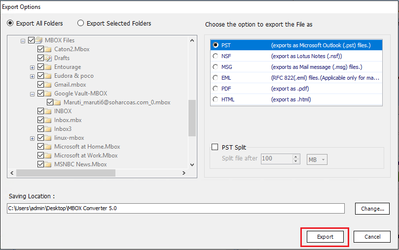 convert mbox files to pst