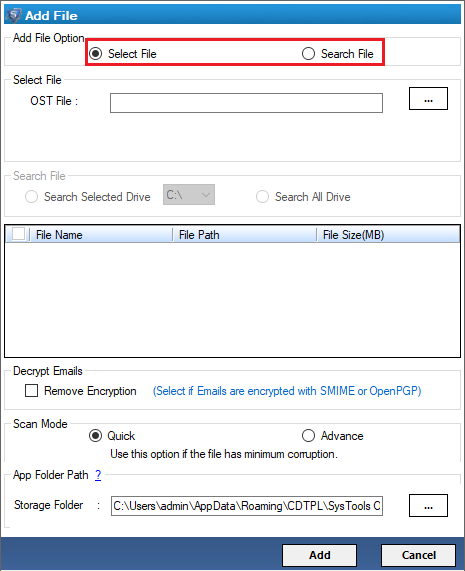 Add File in the software