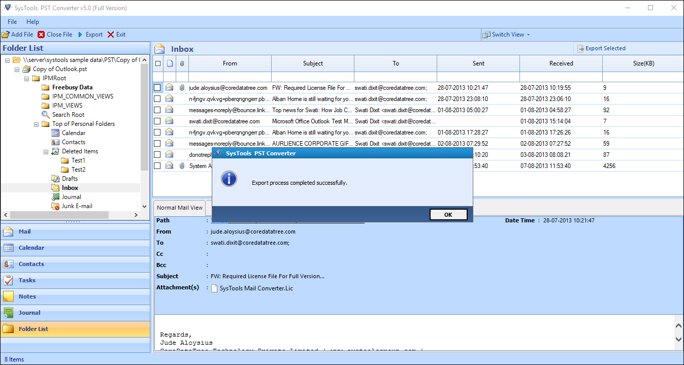 export process completed