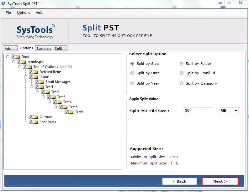 Split oversized pst file