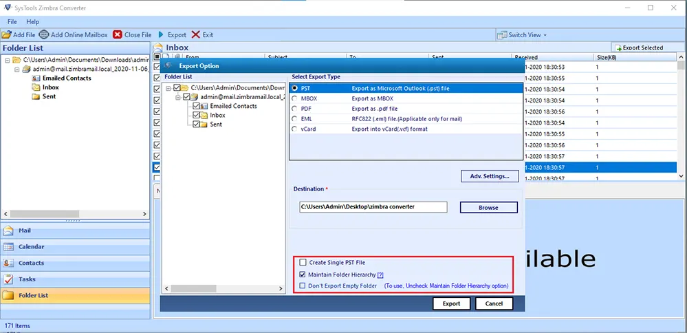Export options